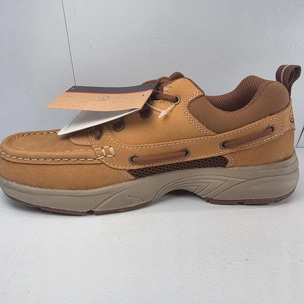 Rugged Shark Bill Dance Mens Tan Leather Mesh Boat Shoes Fishing Angler Sneakers